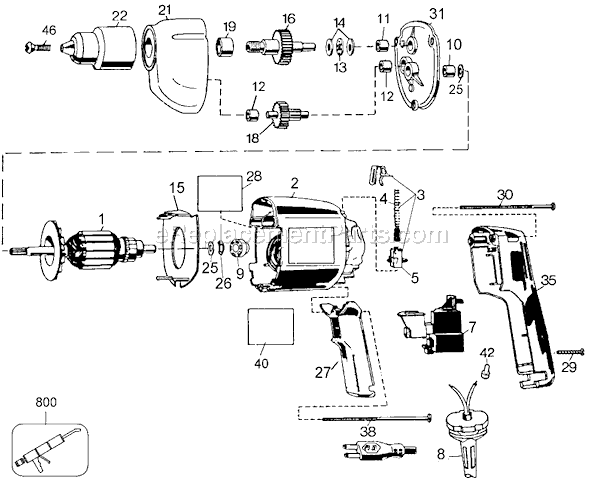 Page A Diagram and Parts List for TV310 Type 1 Black and Decker Electric Drill